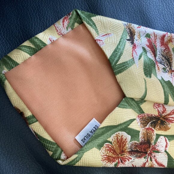 Vintage Floral Print Sopan Silk Tie Handmade Yellow Bird Of Paradise - Picture 7 of 7